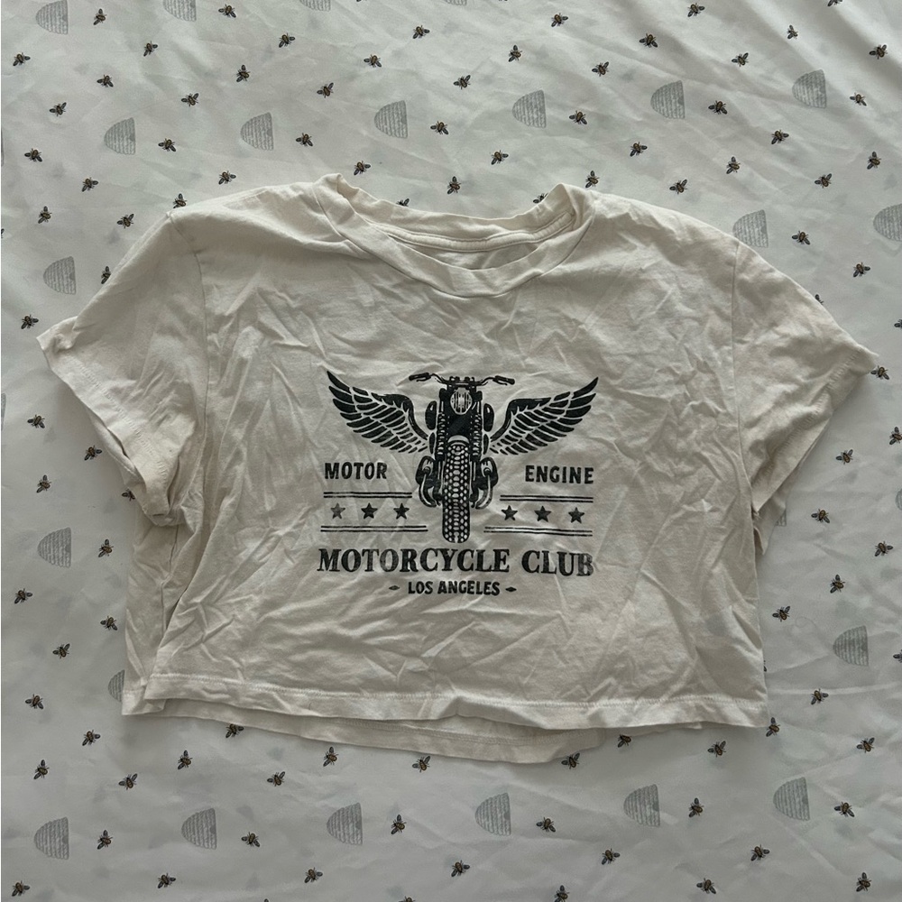 cropped white motorcycle tee❕
